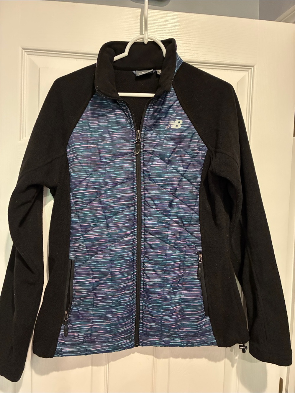 New Balance Women's medium Black Jacket with Blue-Purple Quilted Front